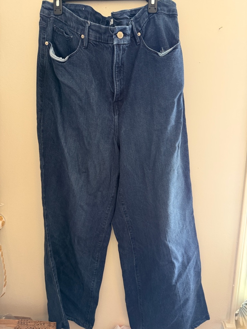 Good American Indigo High-Waist Plus-Size Wide Leg Dark Stretch Denim Jeans